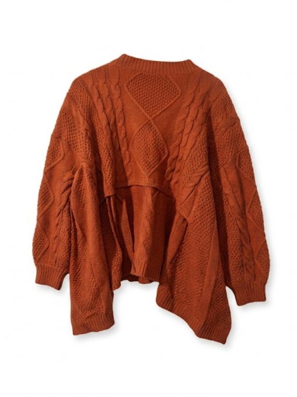 Mixed Media Burnt Orange Cable Knit Sweater Top XXL NWT